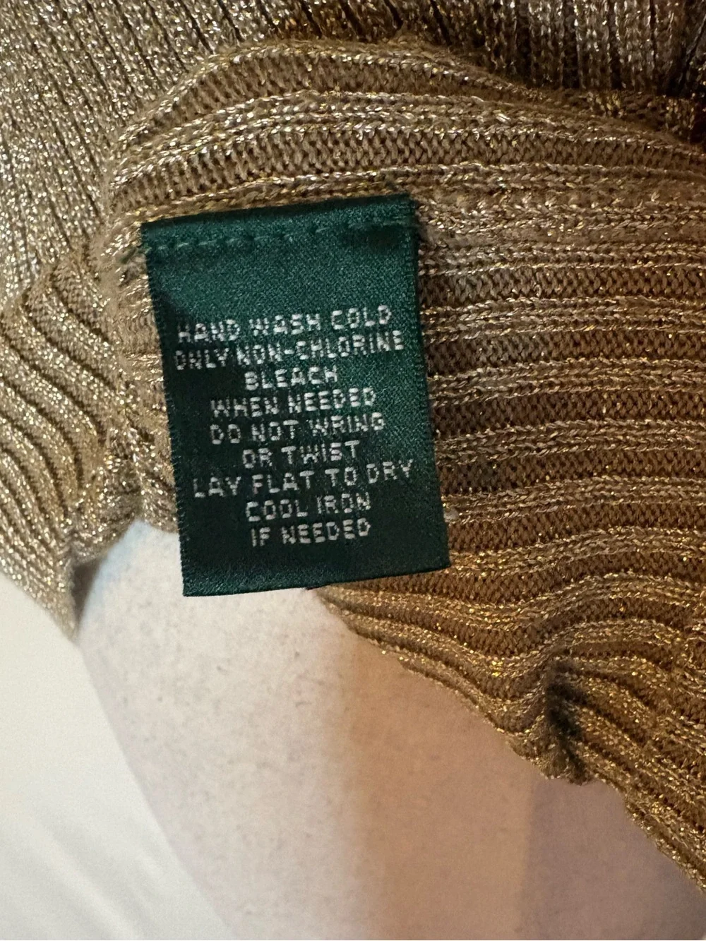 Ralph Lauren Shimmery Gold V-Neck Long Sleeve Cotton Blend Knit Top Size Small